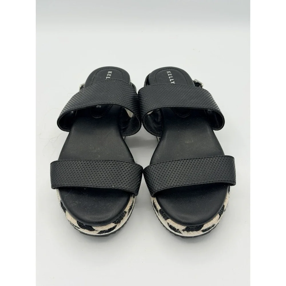 Kelly & Katie Poliana Black White Espadrille Platform Wedge Sandals Womens Sz 7